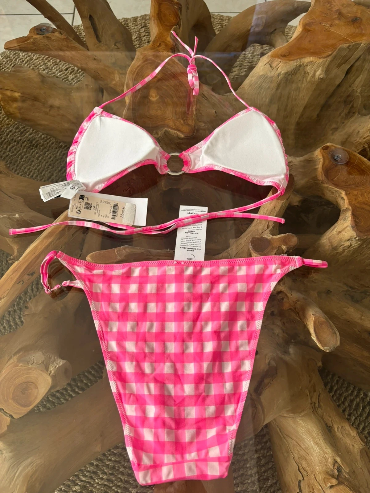 Checkered two-piece swimsuit, pink and white, Etam, size 38 – photo 2